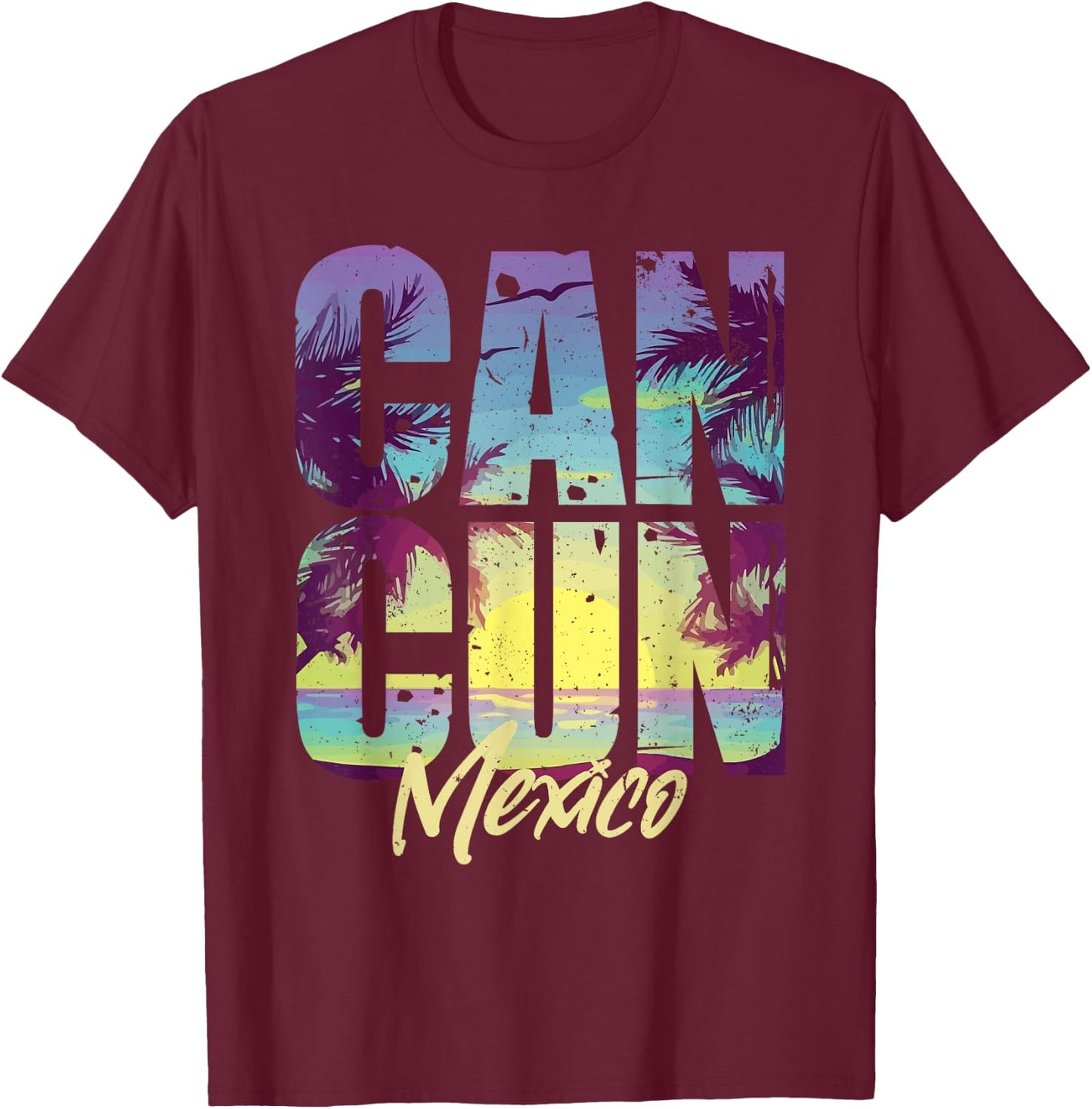 Cool Cancun Art Men Women Mexico Vacation Souvenir Summer T-Shirt - T-Shirt | Maroon