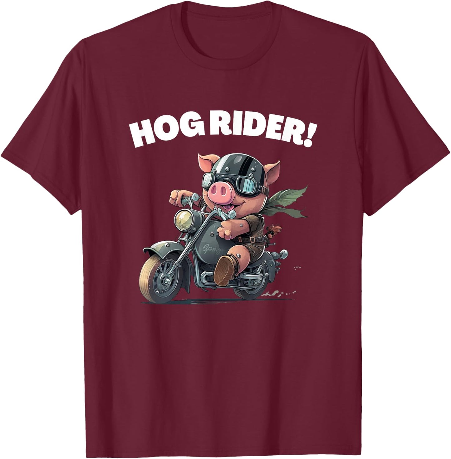 Funny Hog Rider Pig Riding Motorcycle T-Shirt - T-Shirt | Maroon
