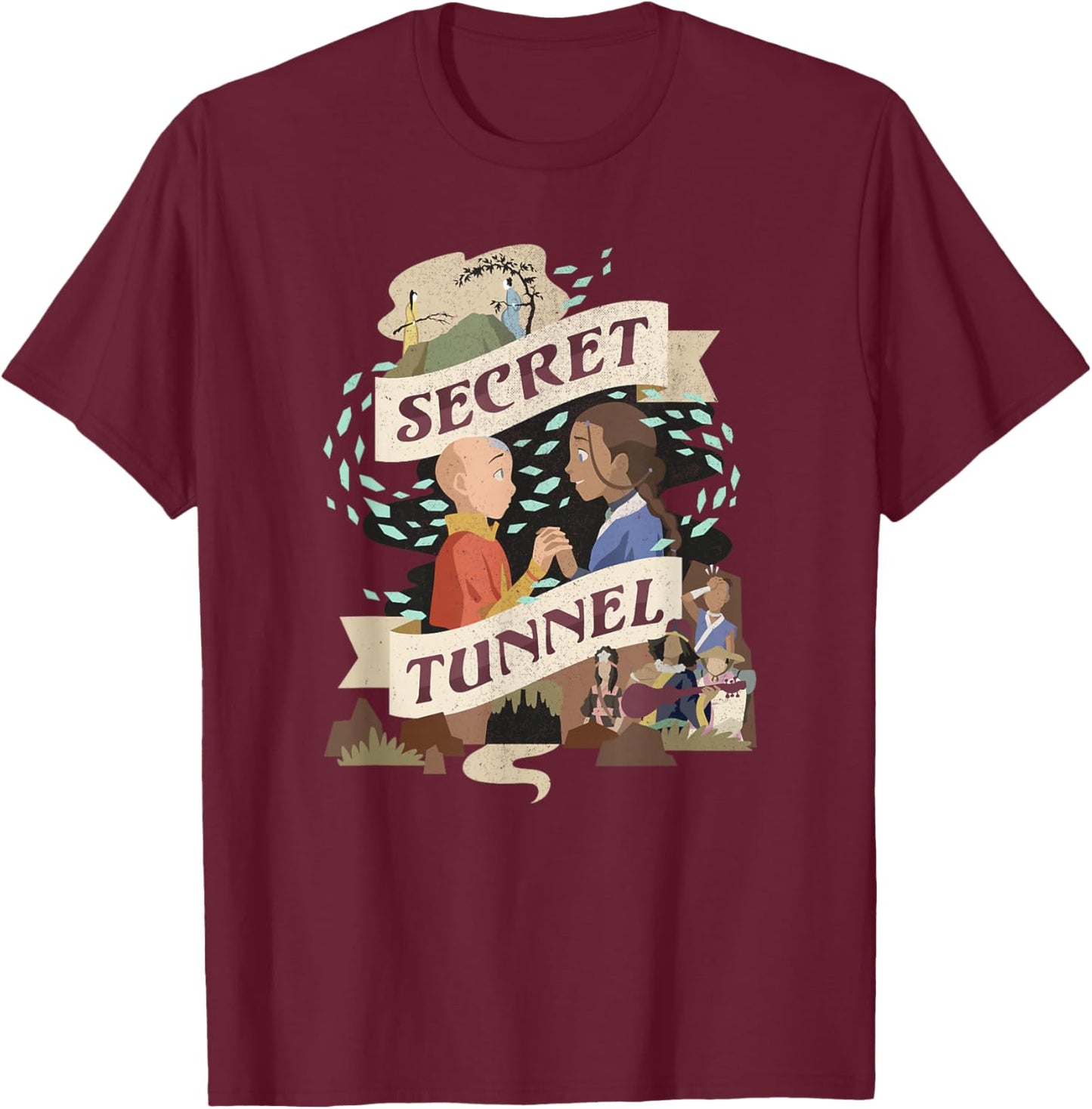 Avatar: The Last Airbender Aang & Katara Secret Tunnel T-Shirt - T-Shirt | Maroon