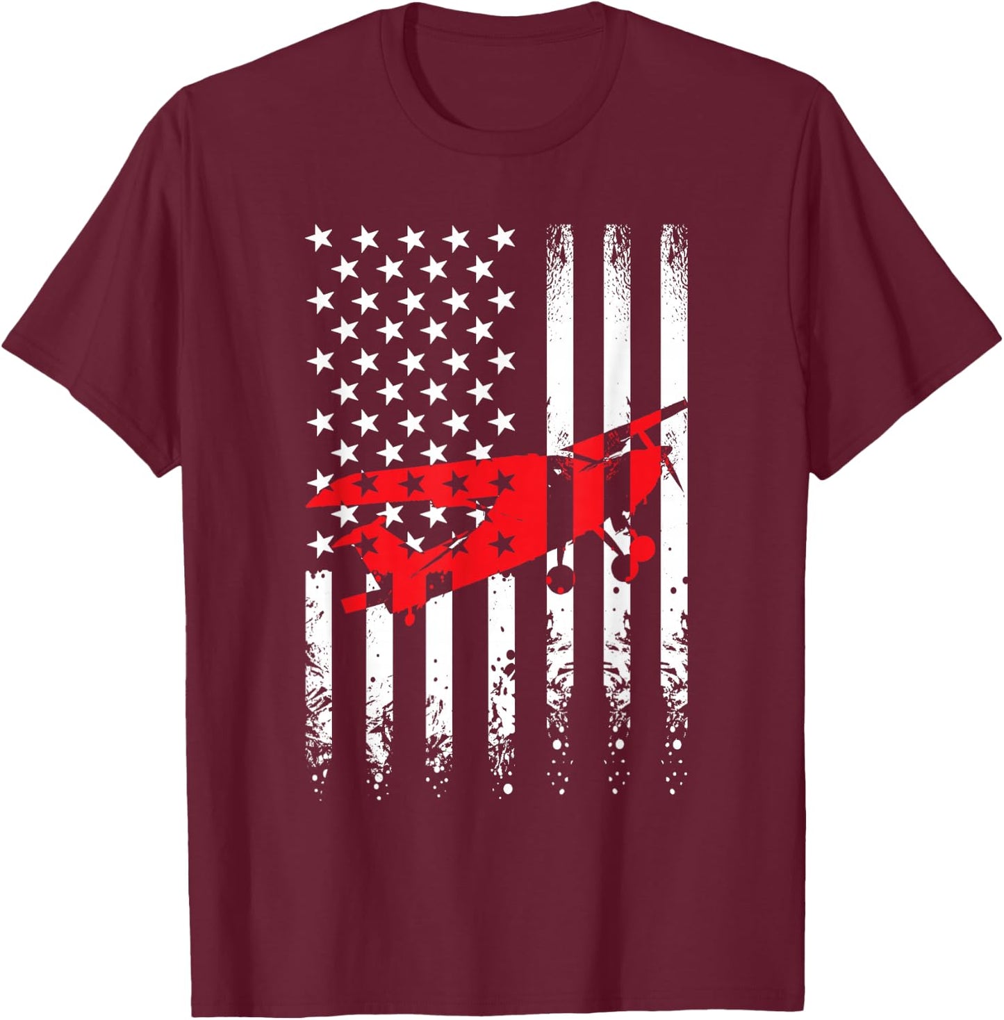 USA American Flag Airplane Pilot Aviator Planes 4th of July Women Girls Kids Men T-Shirt - T-Shirt | Maroon