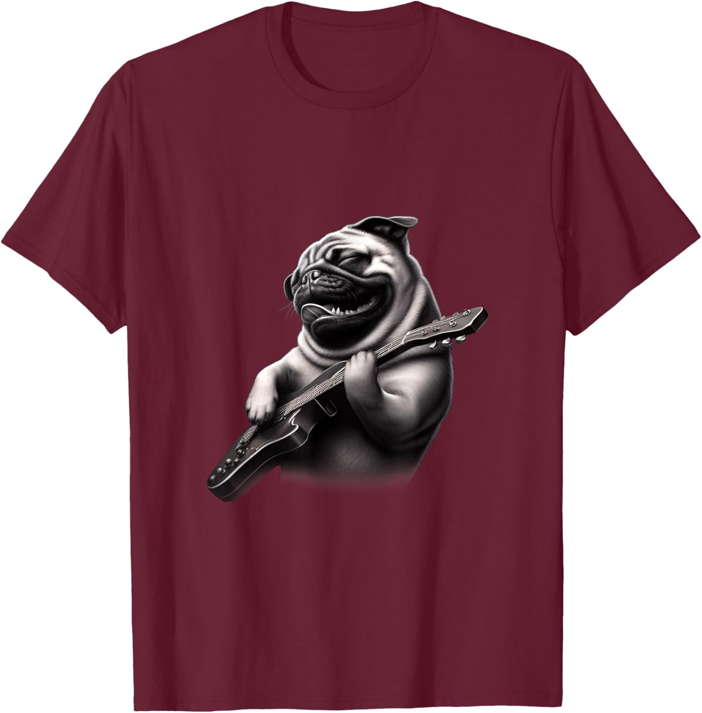 Pug Playing Guitar - Funny Rock Music Guitar Pug T-Shirt - T-Shirt | Maroon