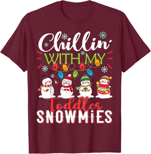 Chillin With My Toddler Snowmies Teacher Snowman Christmas T-Shirt - T-Shirt | Maroon
