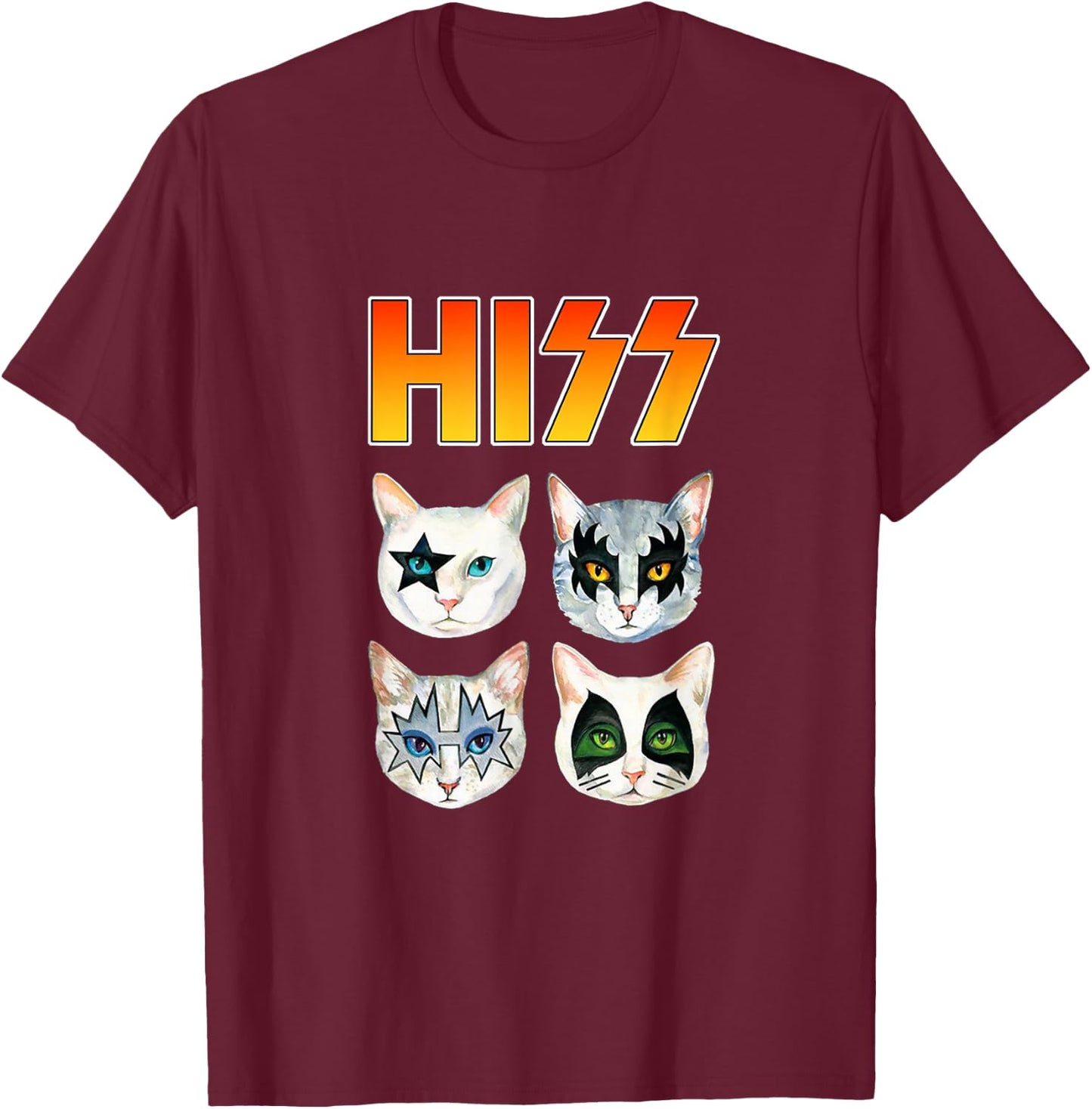 HISS Cat Kitten Meow Rocker Parody Band Funny Cat Lover Men Women Girls Kids T-Shirt - T-Shirt | Maroon