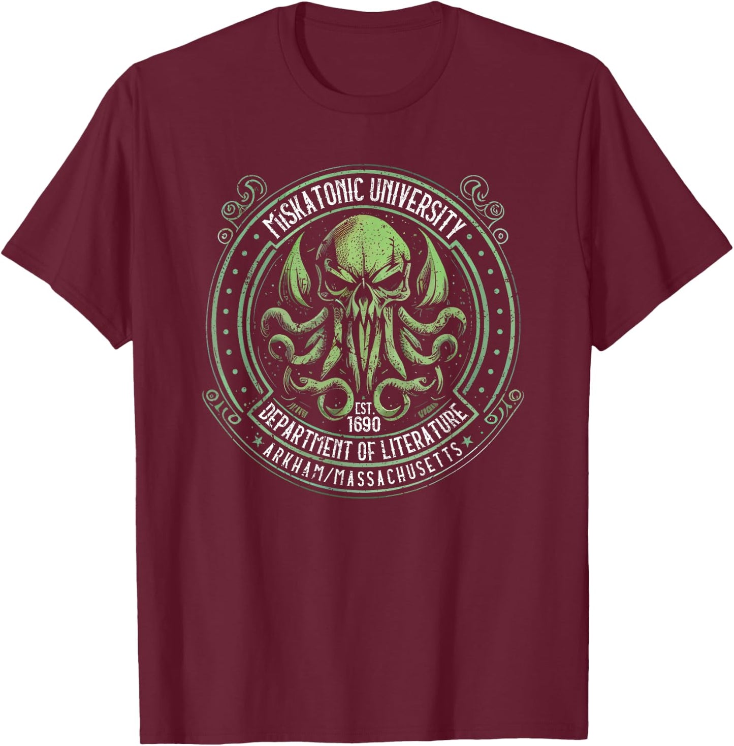 Miskatonic University Logo, Cosmic Horror Cthulhu T-Shirt - T-Shirt | Maroon