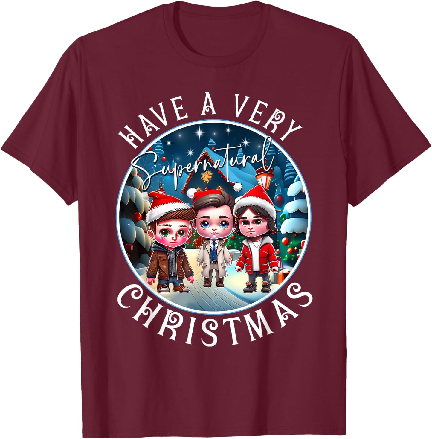 Have A Very SPN Christmas Cute Chibi T-Shirt - T-Shirt | Maroon