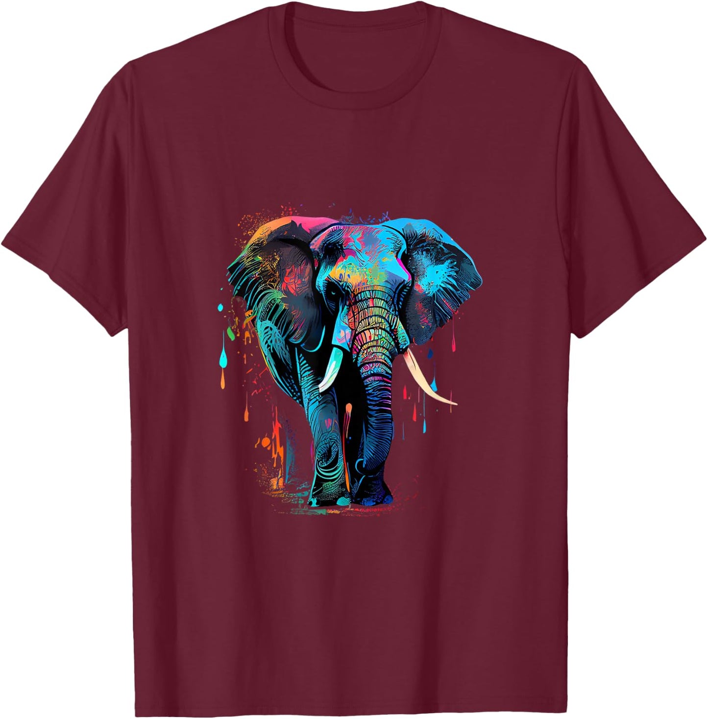 Elephant Face Colorful Pop Art Design Elephant Lovers T-Shirt - T-Shirt | Maroon