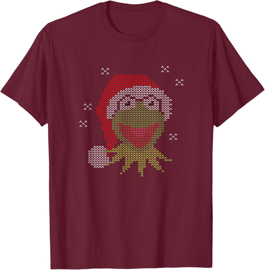 Disney The Muppets Christmas Kermit The Frog With Santa Hat T-Shirt - T-Shirt | Maroon