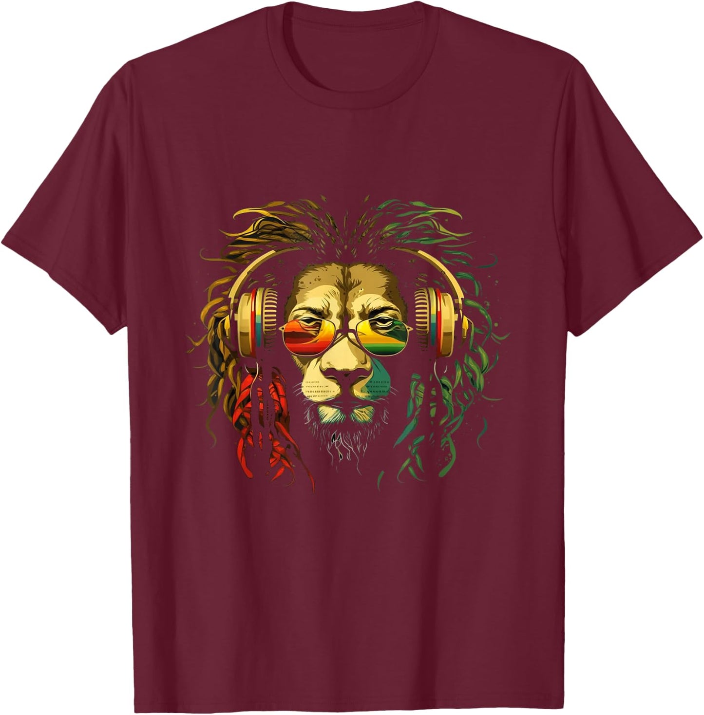 Rasta Reggae Lion Of Judah Jamaican Pride Rastafarian Lion T-Shirt - T-Shirt | Maroon