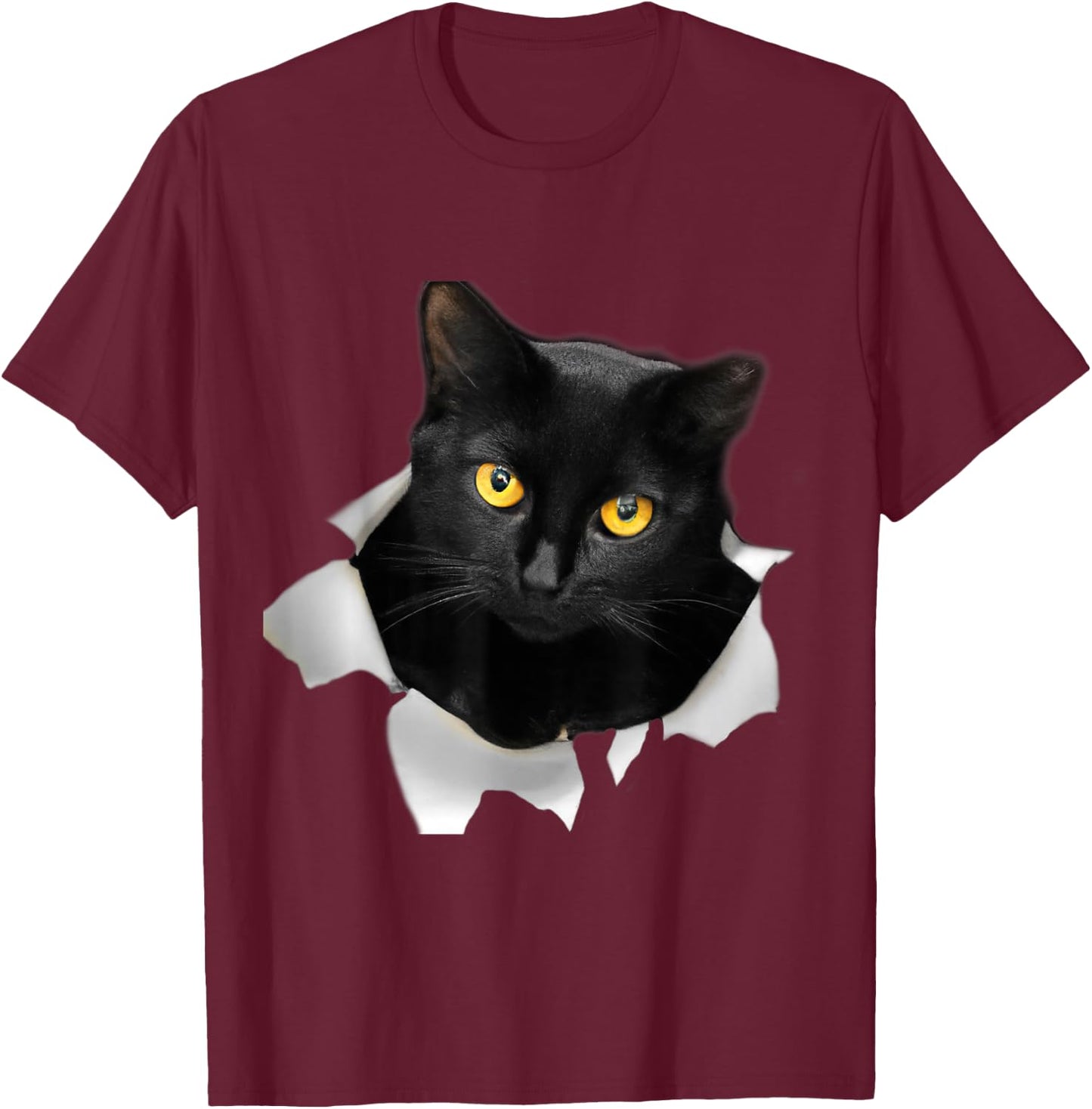 Cute Cat Torn Fabric Funny Cat T-Shirt - T-Shirt | Maroon