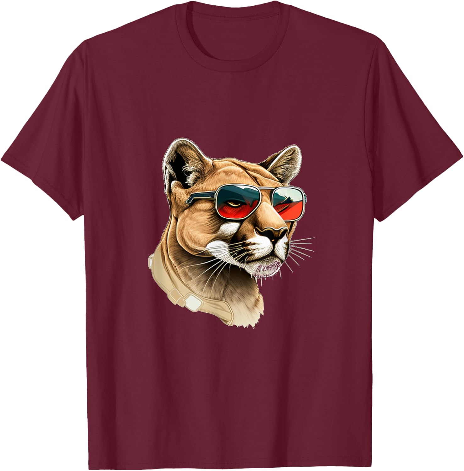 Funny Cougar with Sunglasses T-Shirt - T-Shirt | Maroon