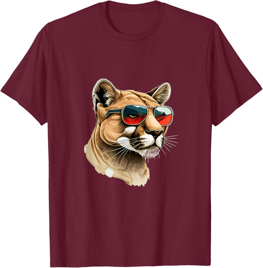 Funny Cougar with Sunglasses T-Shirt - T-Shirt | Maroon
