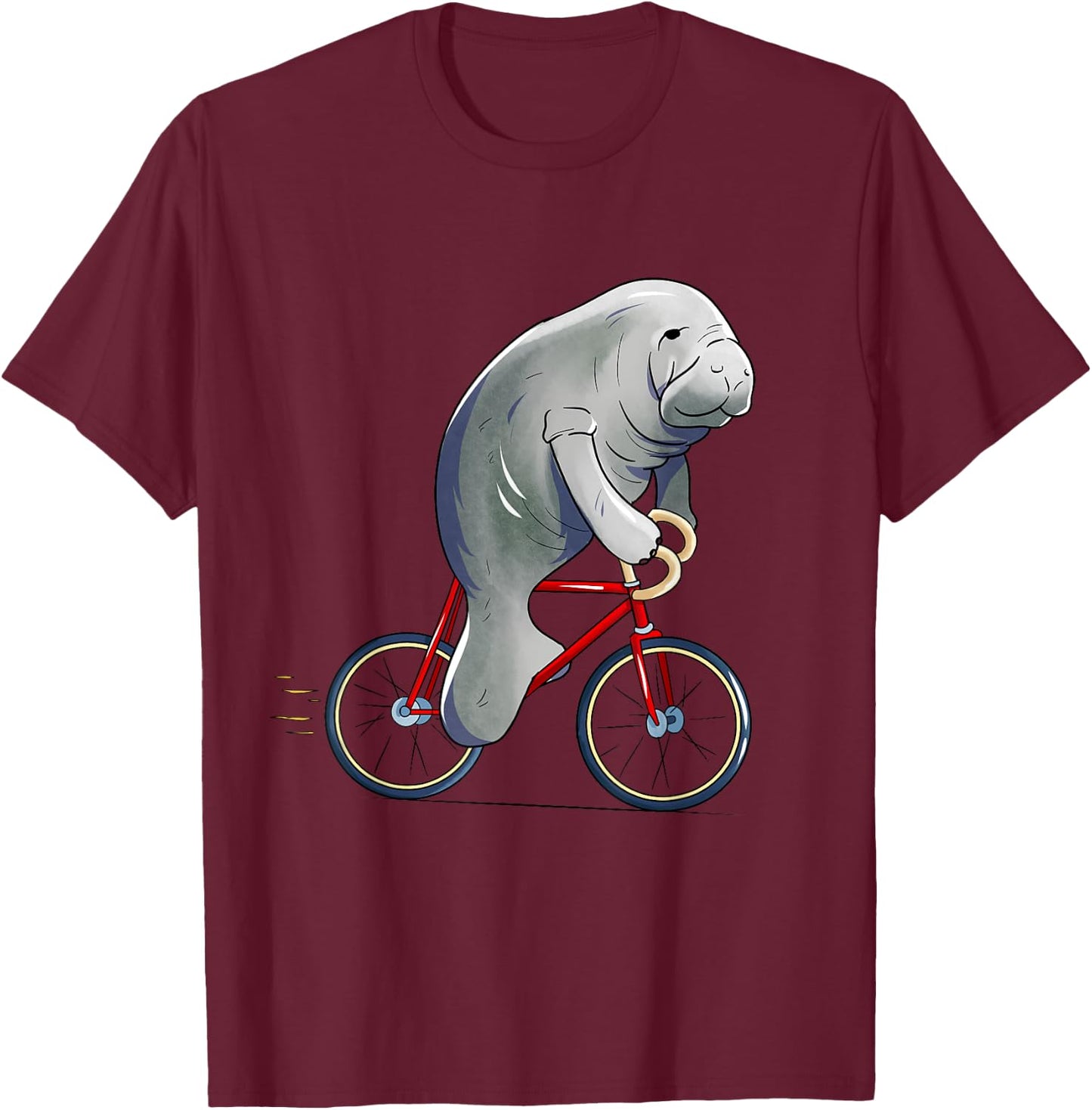 Manatee Riding Bicycle Cute Biker Cyclist T-Shirt - T-Shirt | Maroon