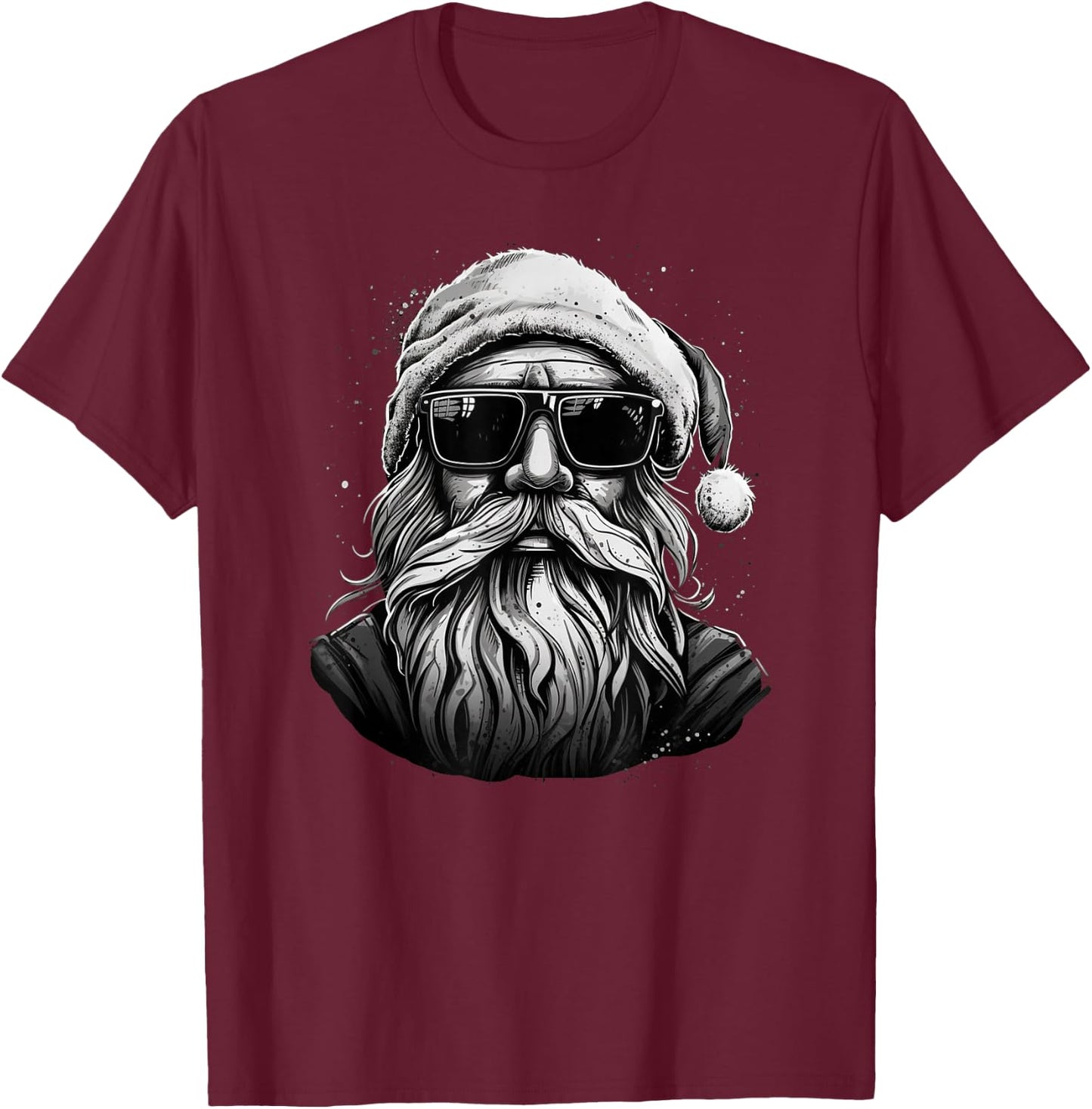 Funny Cool Santa Face Hipster with Beard & Glasses Christmas T-Shirt - T-Shirt | Maroon