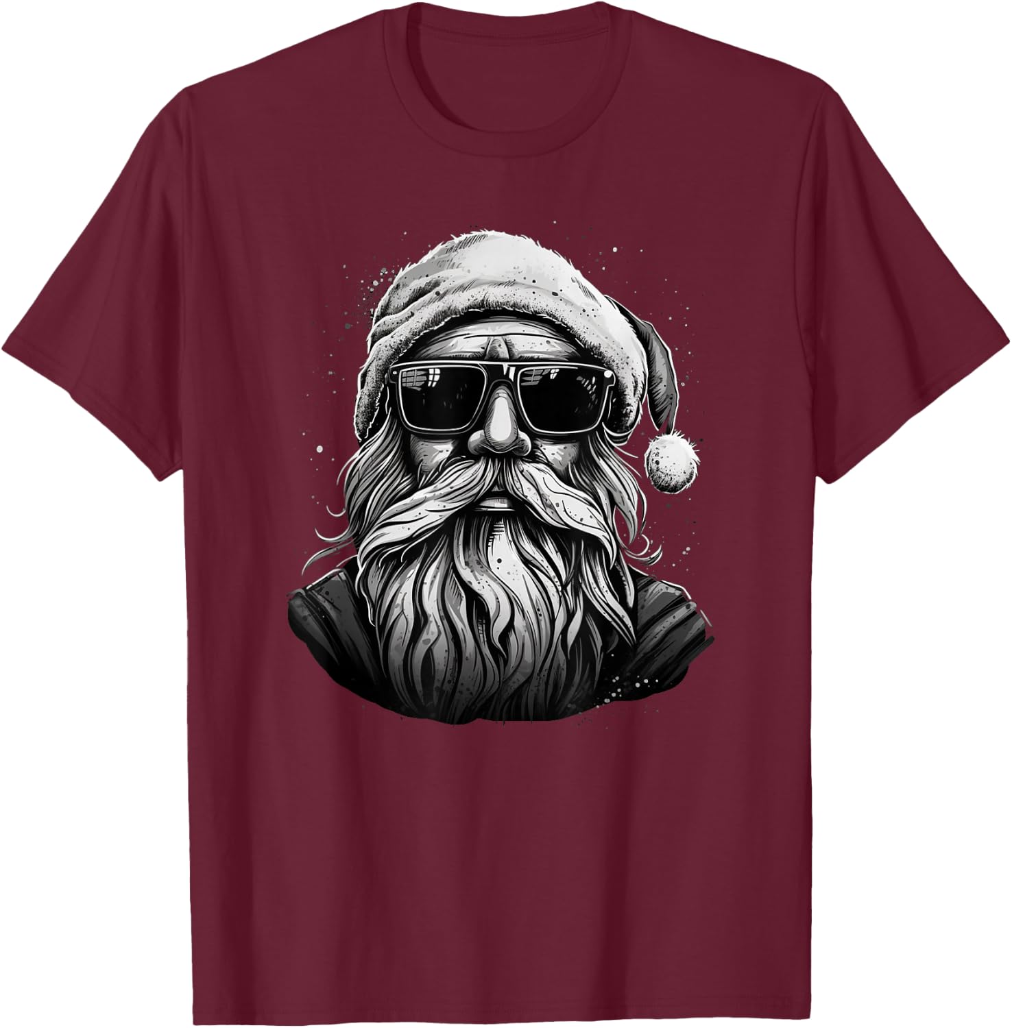 Funny Cool Santa Face Hipster with Beard & Glasses Christmas T-Shirt - T-Shirt | Maroon