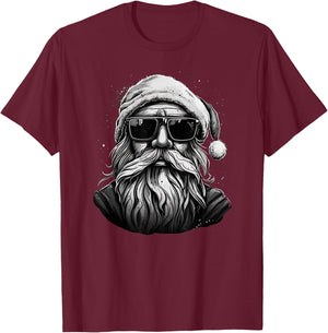 Funny Cool Santa Face Hipster with Beard & Glasses Christmas T-Shirt - T-Shirt | Maroon