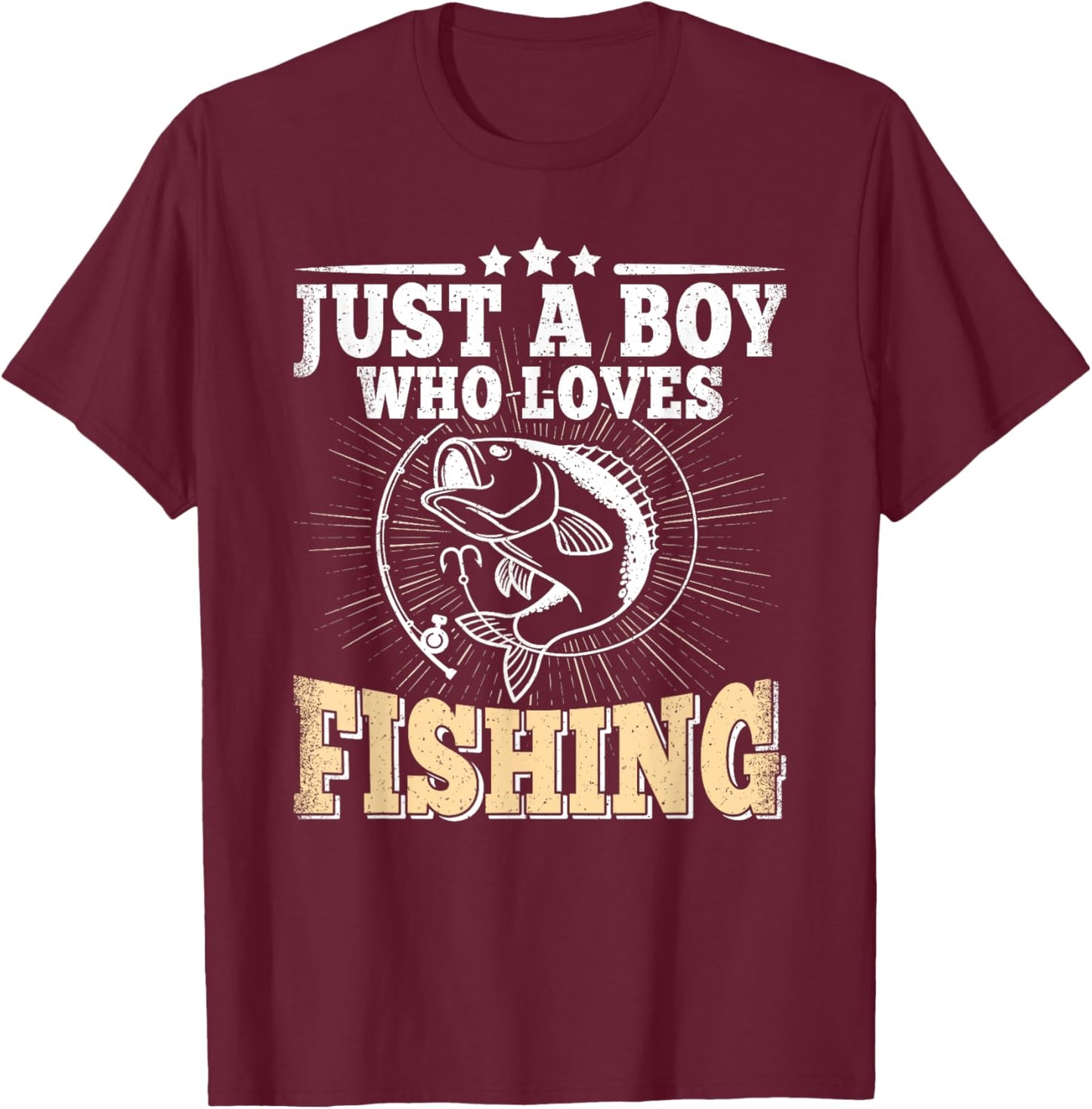 Just A Boy Who Loves Fishing Funny Bass Fish Fisherman T-Shirt - T-Shirt | Maroon