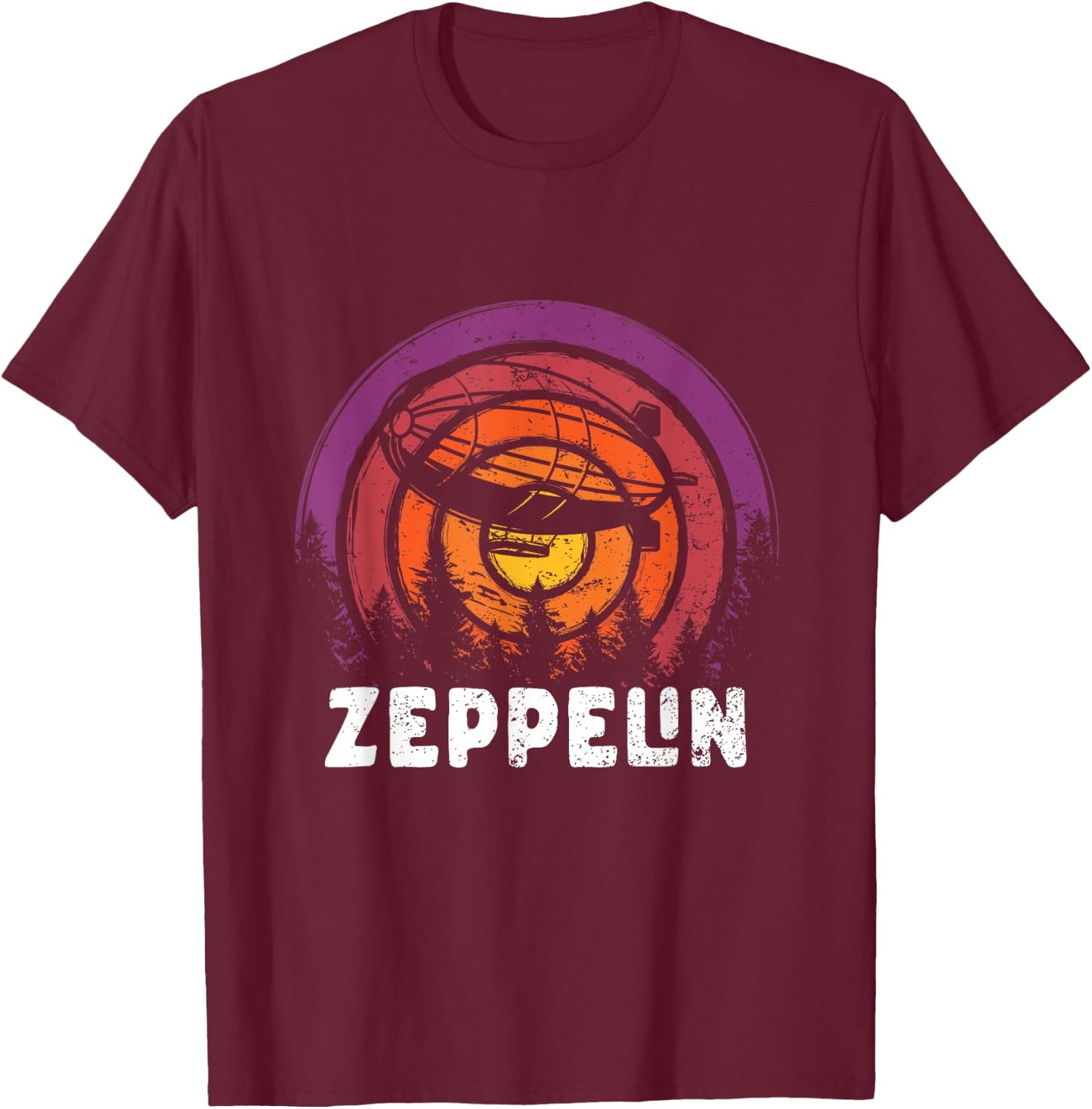 Retro Zeppelin 70s 80s Dirigible Airship Zepelin Zepplin T-Shirt - T-Shirt | Maroon