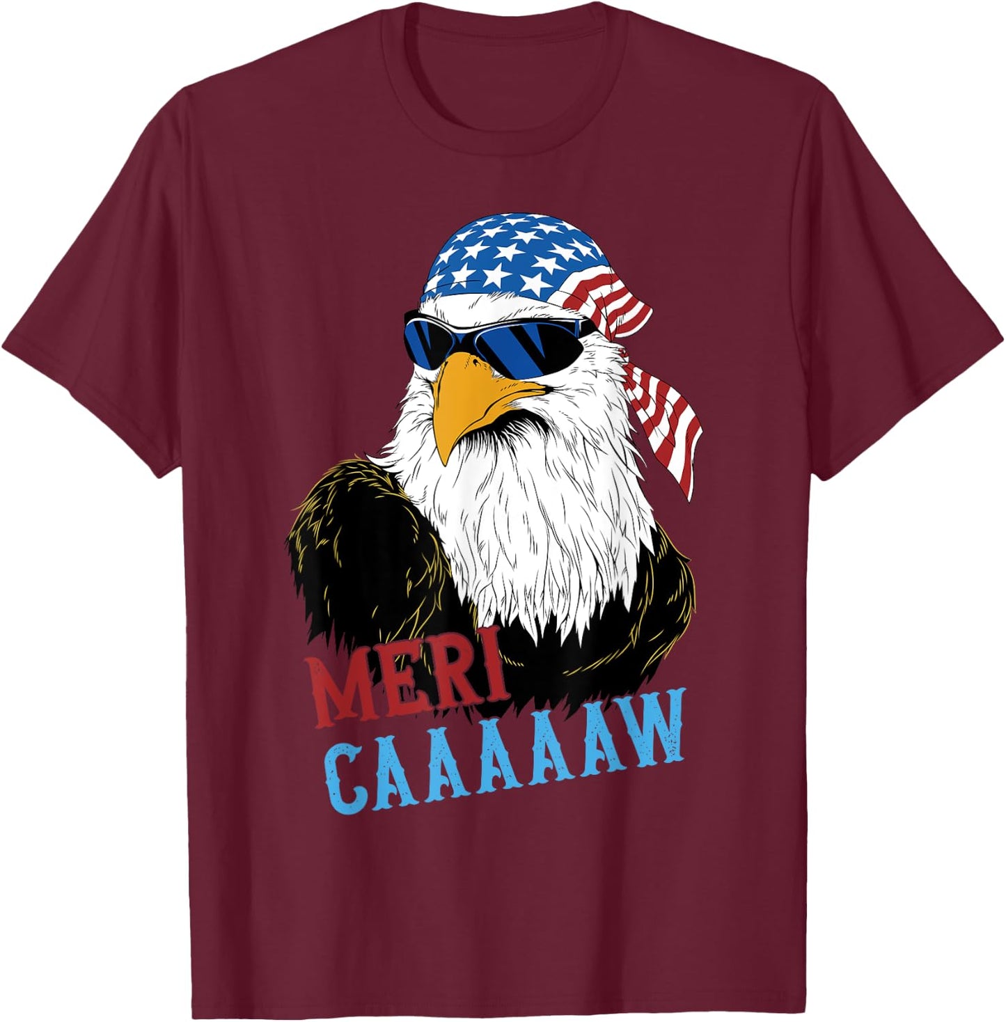 mericaaaaaw Eagle Mullet 4th Of July USA American Flag T-Shirt - T-Shirt | Maroon