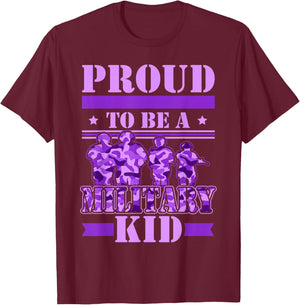 Proud To Be A Military Kid Military Child Month Kids T-Shirt - T-Shirt | Maroon