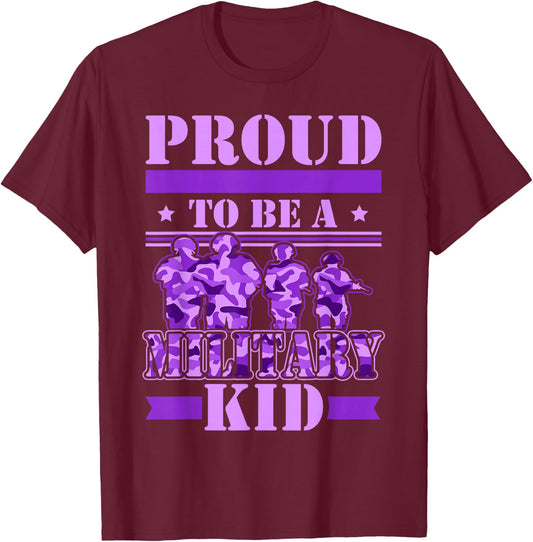 Proud To Be A Military Kid Military Child Month Kids T-Shirt - T-Shirt | Maroon