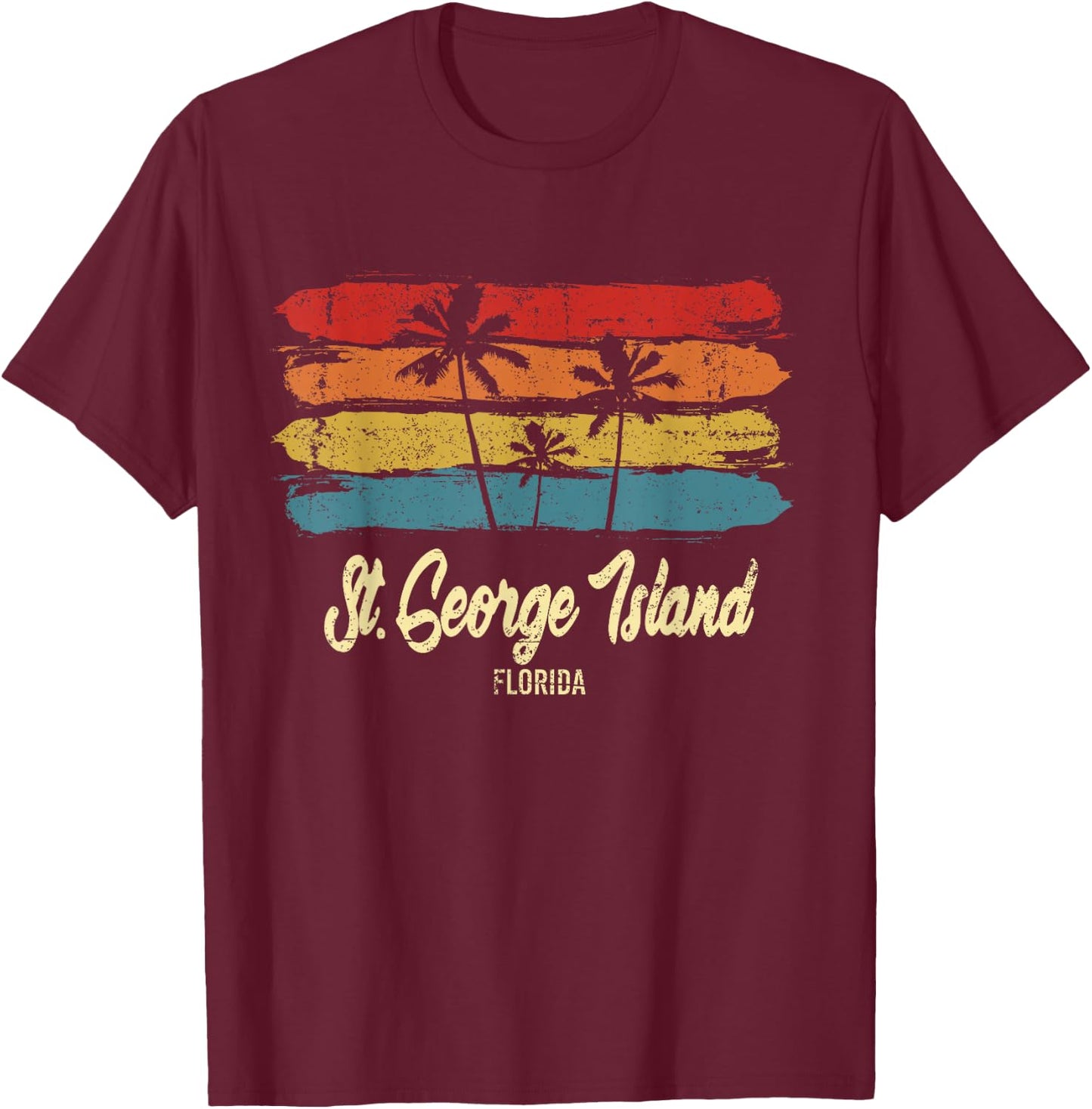 Vintage St. George Island Florida Palm Trees FL Retro T-Shirt - T-Shirt | Maroon