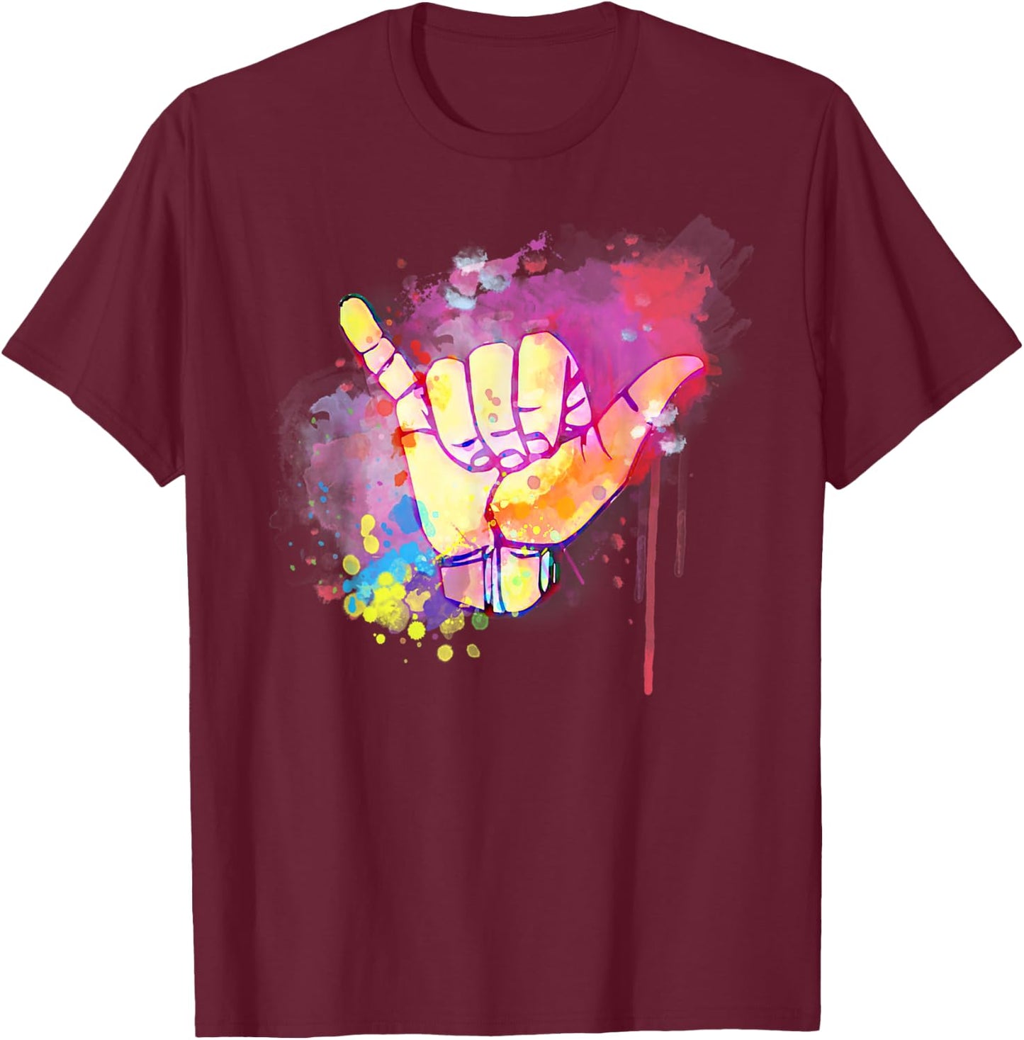 Cute Hawaiian Shaka Sign Colorful Classic Retro 80's Summer T-Shirt - T-Shirt | Maroon