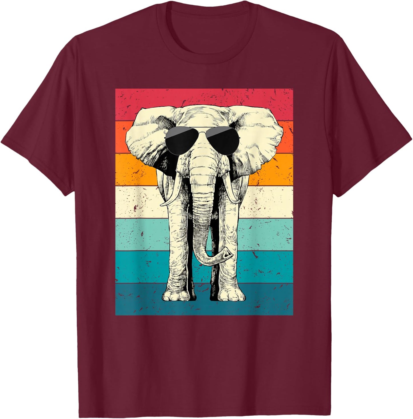 Retro Vintage Elephant with Sunglasses Wild Animal Lovers T-Shirt - T-Shirt | Maroon
