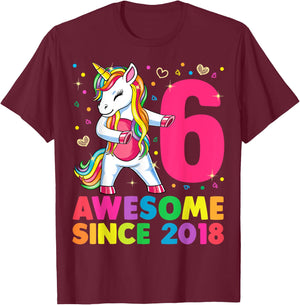 6 Years Old Unicorn Flossing 6th Birthday Girl Unicorn Party T-Shirt - T-Shirt | Maroon