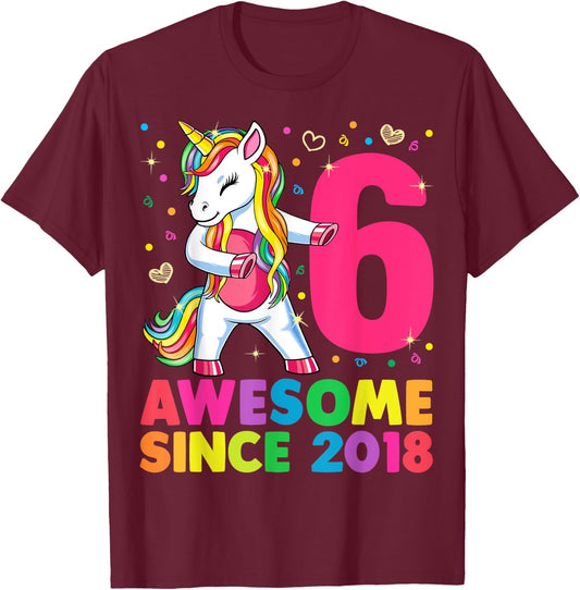 6 Years Old Unicorn Flossing 6th Birthday Girl Unicorn Party T-Shirt - T-Shirt | Maroon
