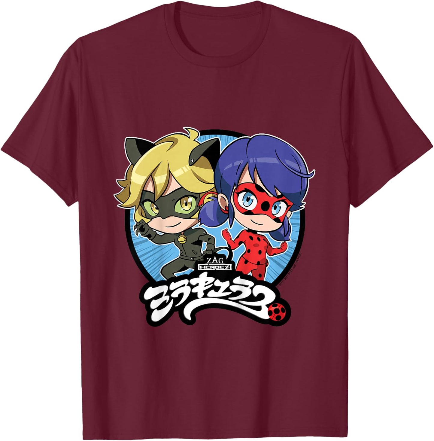Kids Miraculous Lady Bug - Manga Lady Bug Cat Noir T-Shirt - T-Shirt | Maroon