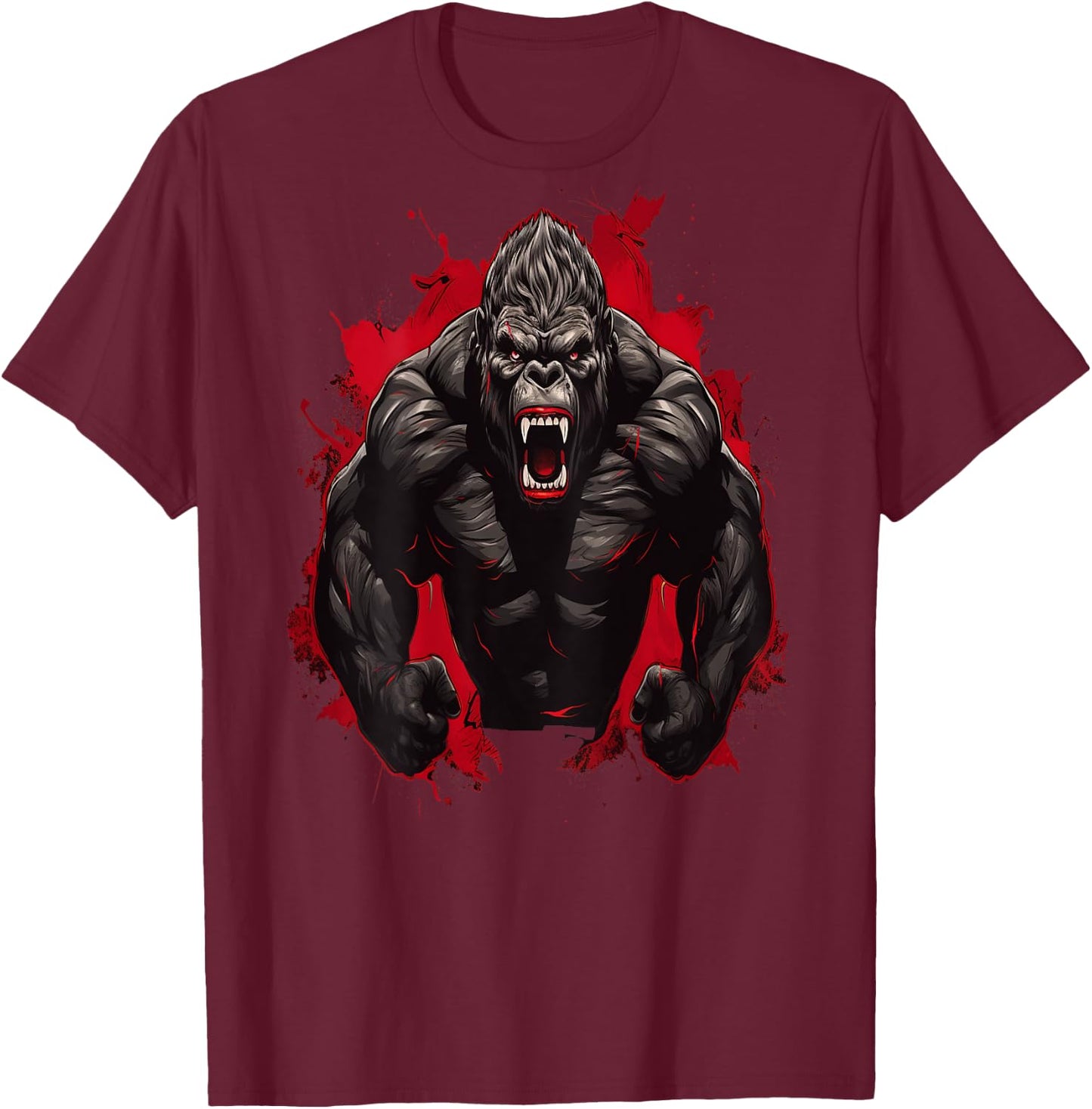 Gorilla Bodybuilding Workout Backprint Gym T-Shirt - T-Shirt | Maroon