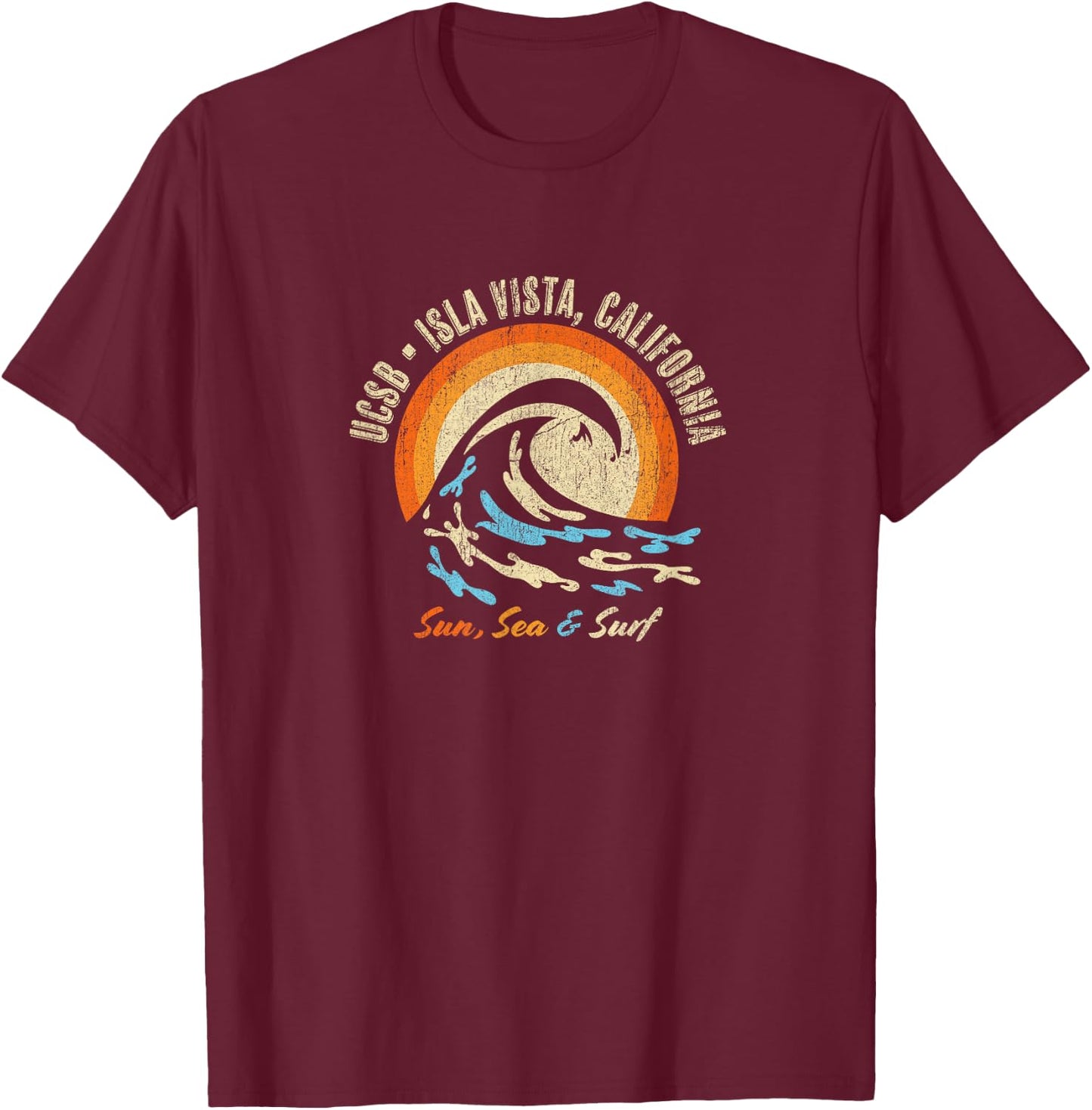 Vintage Retro Surf Style Isla Vista College Apparel T-Shirt - T-Shirt | Maroon