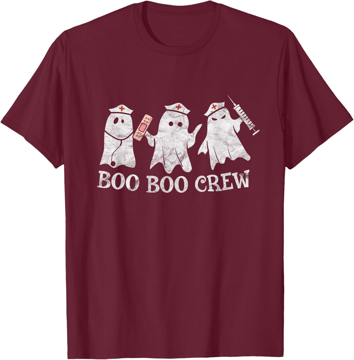 Vintage School ER RN ICU Halloween Ghost Boo Boo Crew Nurse T-Shirt - T-Shirt | Maroon