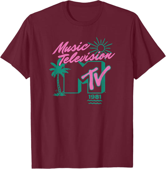 MTV Music Television 1981 Summer Time Classic Logo T-Shirt - T-Shirt | Maroon