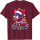 Funny Frenchie Tree Xmas Lights Pajama T-Shirt - T-Shirt | Maroon