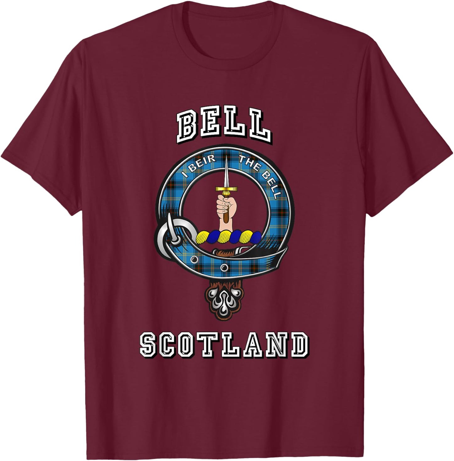Bell Tartan Clan Badge Athletic Style T-Shirt - T-Shirt | Maroon