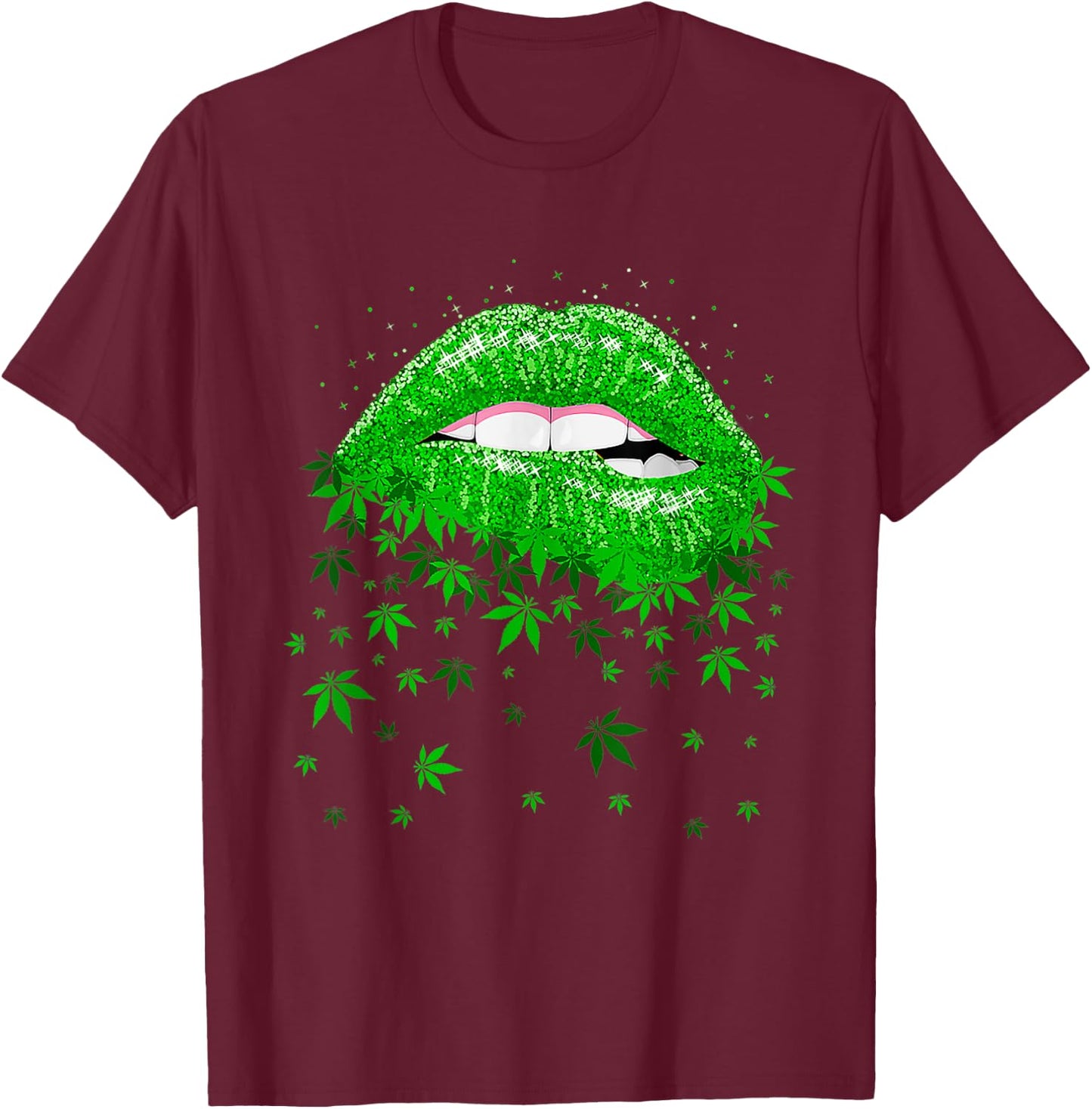 Funny Sexy Lips Cannabis Marijuana Weed Pot Leaf Lover T-Shirt - T-Shirt | Maroon
