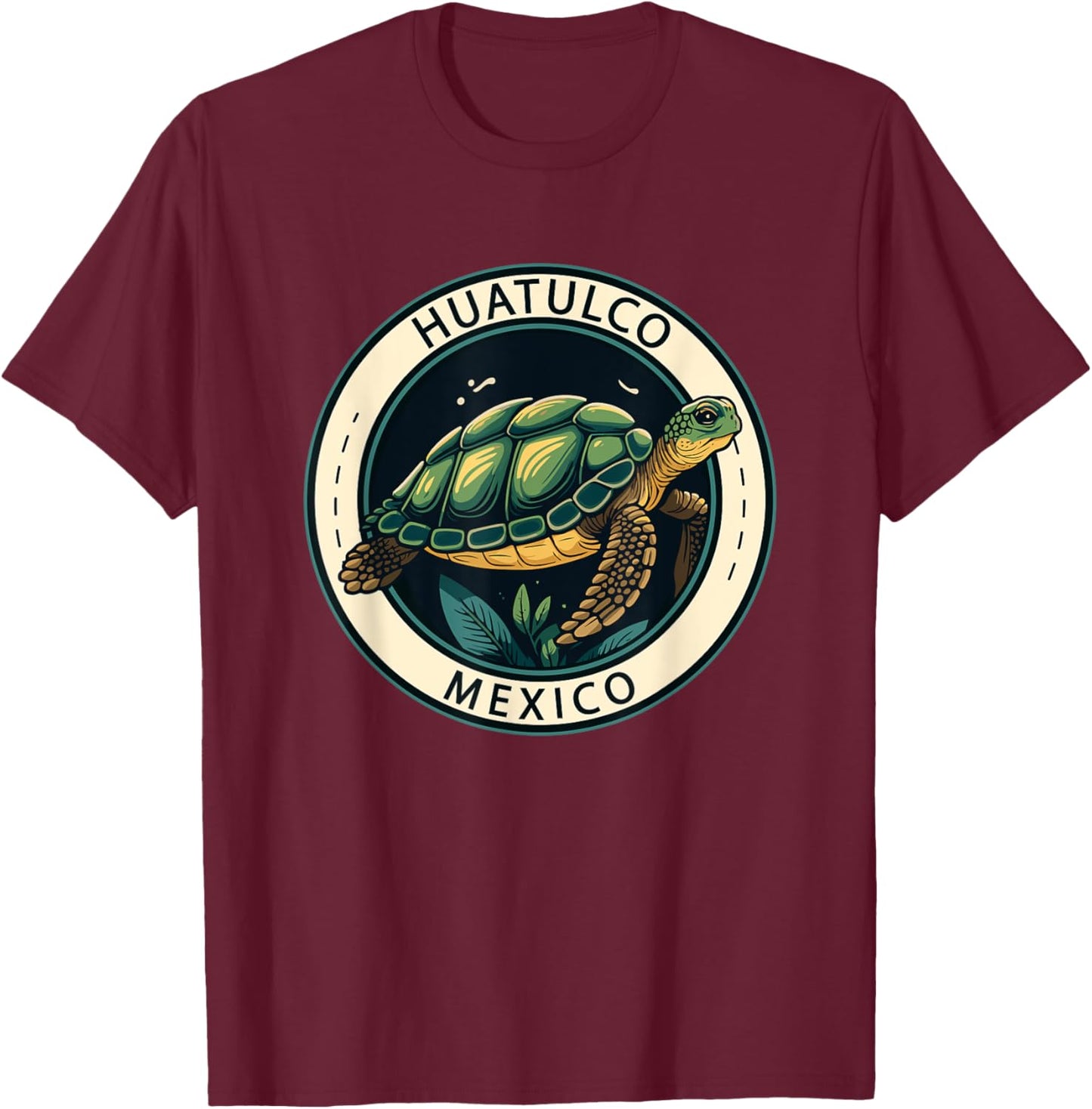 Huatulco Mexico Turtle Illustrated Vintage T-Shirt - T-Shirt | Maroon