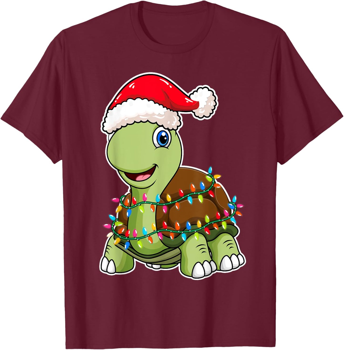Christmas Lights Turtle Wearing Xmas Hat - Sea Turtle Lover T-Shirt - T-Shirt | Maroon