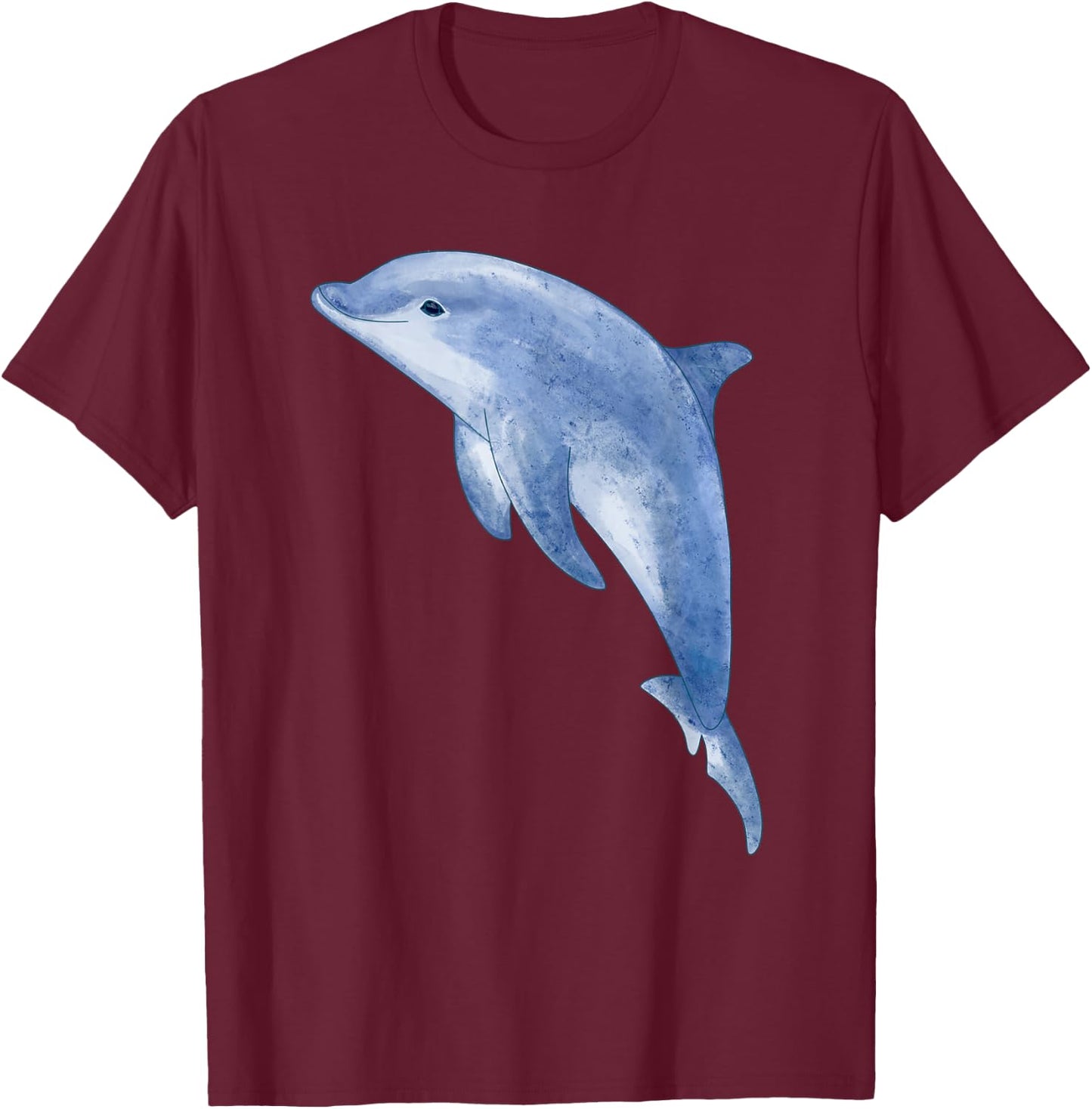 Cute Playful Blue Bottlenose Dolphin Watercolor Artwork T-Shirt - T-Shirt | Maroon