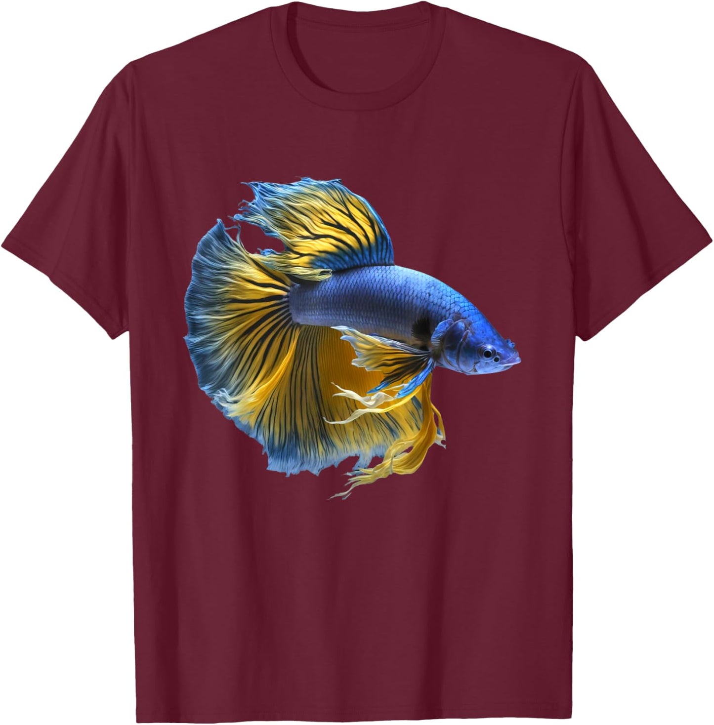 Yellow & blue Siamese fighting Betta fish Aquarium Owner T-Shirt - T-Shirt | Maroon