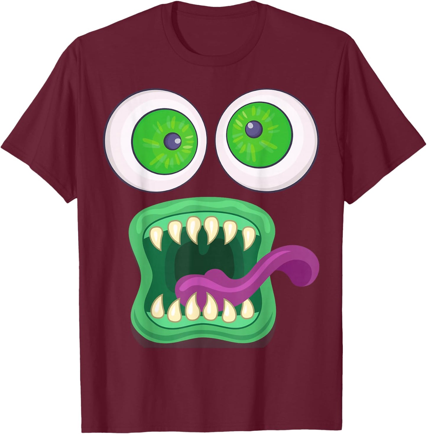 Men's Women's Big Eyes Monster Face Halloween Costume T-Shirt - T-Shirt | Maroon