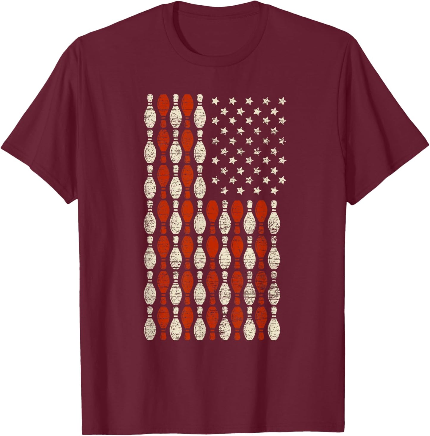 USA Flag Bowling Pin Bowler Gift Bowling T-Shirt - T-Shirt | Maroon