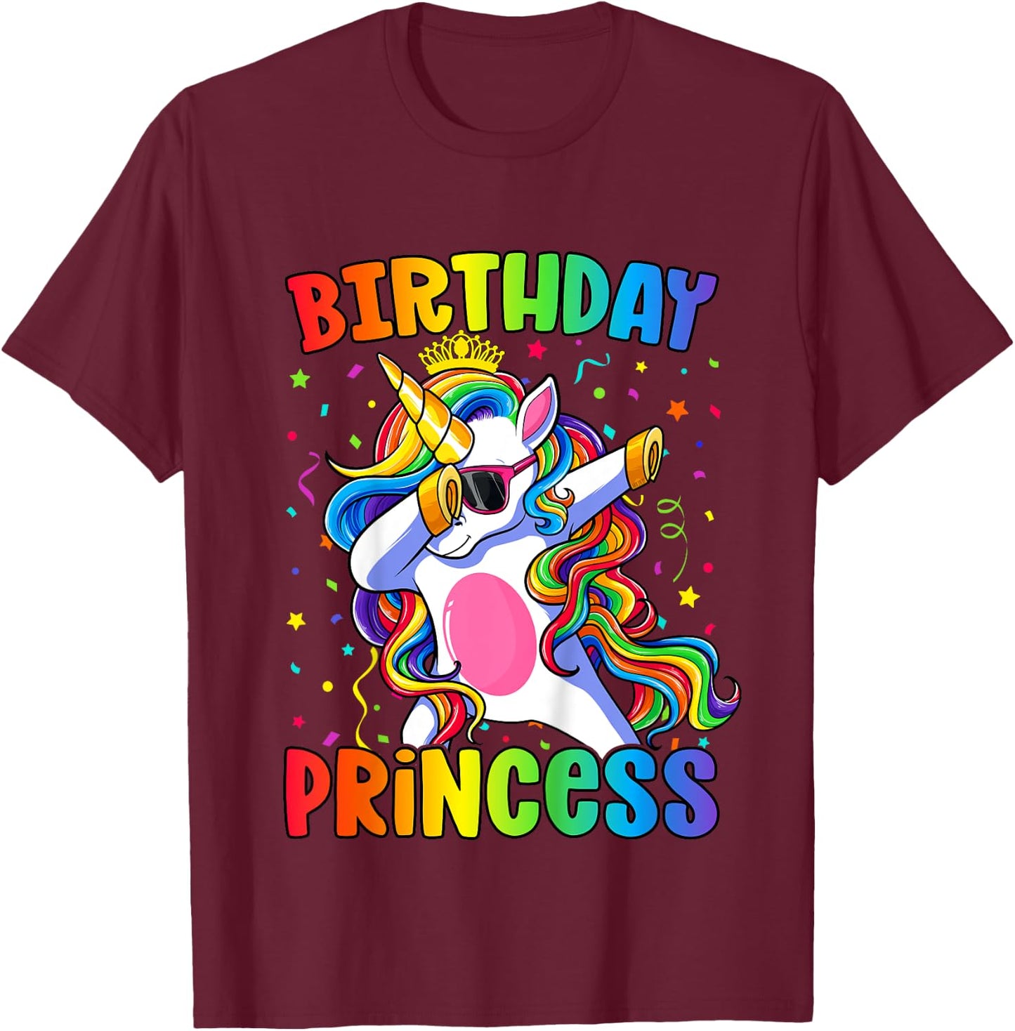 Birthday Princess Shirt Girl Unicorn Birthday T-Shirt - T-Shirt | Maroon