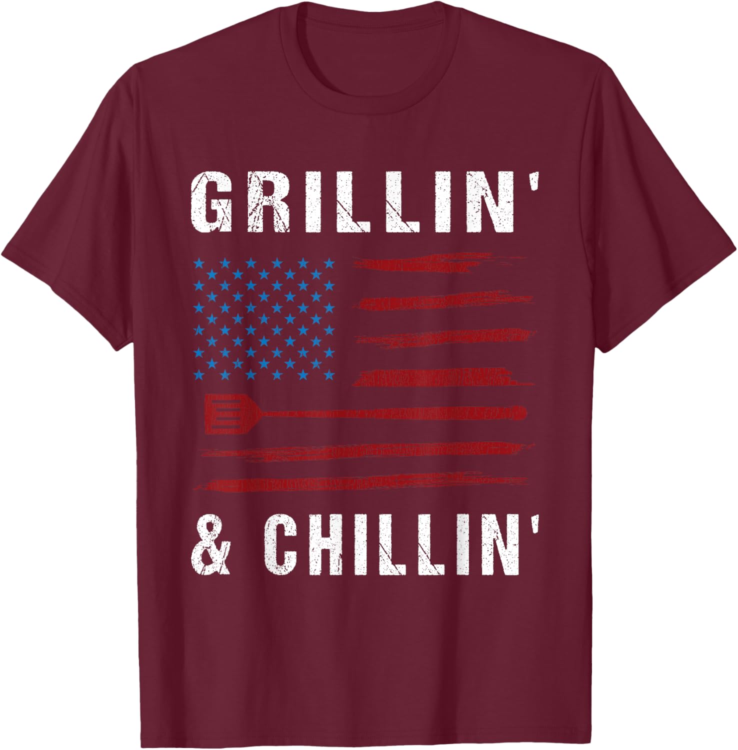 Grillin' & Chillin' American Flag - BBQ Grilling Barbecuing T-Shirt - T-Shirt | Maroon
