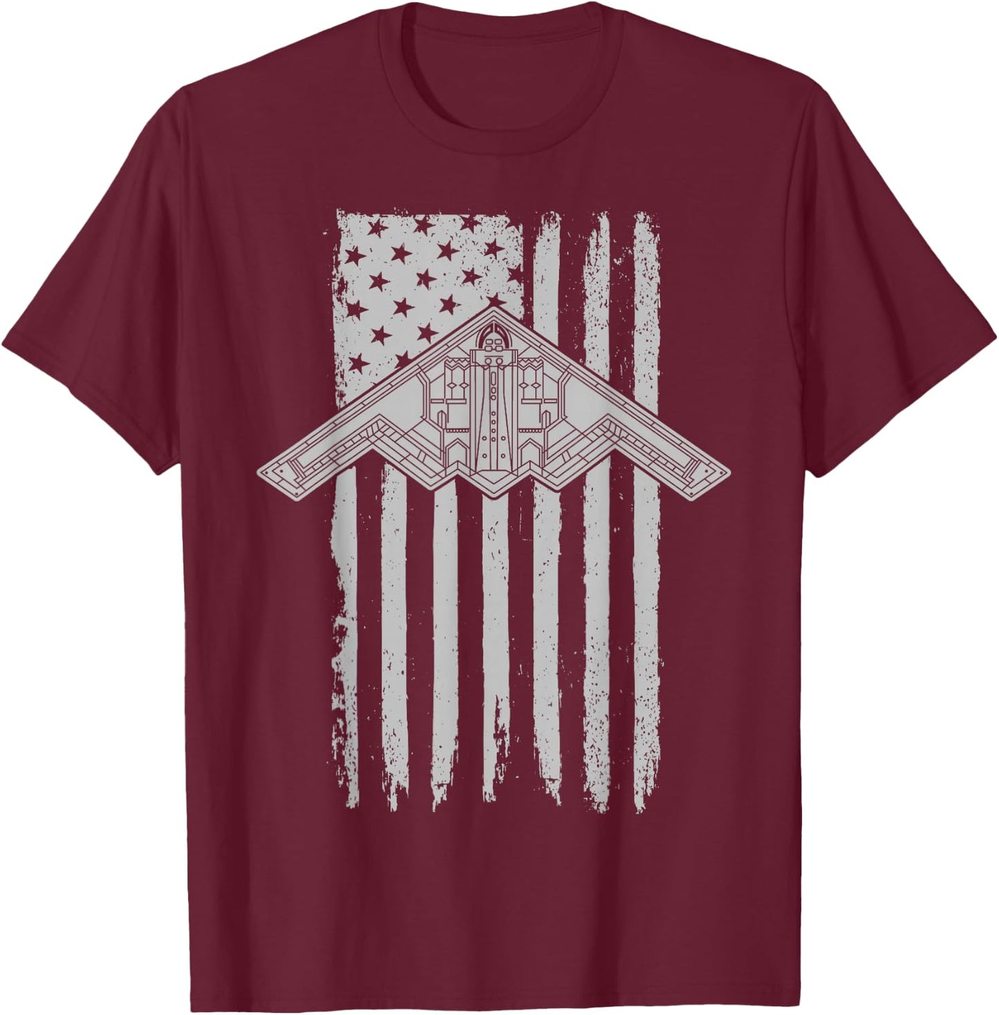 B-2 Stealth Bomber Military Airplane American Flag B2 T-Shirt - T-Shirt | Maroon