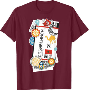 Casablanca Air Ticket Boarding Pass Plane Morroco Travel T-Shirt - T-Shirt | Maroon