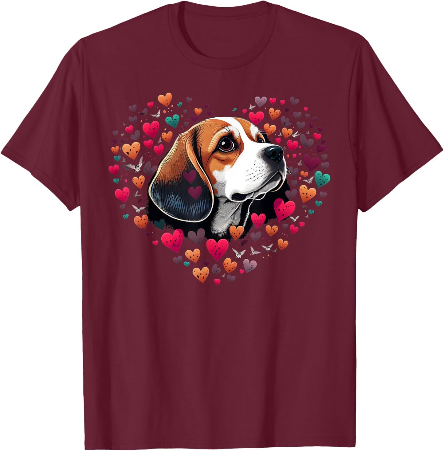 Beagle Love Heart for Valentines Day on Beagle Lover T-Shirt - T-Shirt | Maroon
