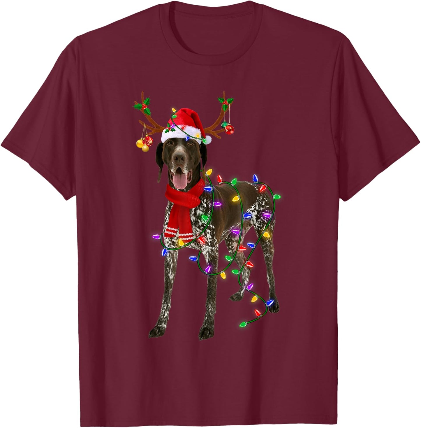 German Shorthaired Pointer Dog Tree Christmas Lights Pajama T-Shirt - T-Shirt | Maroon