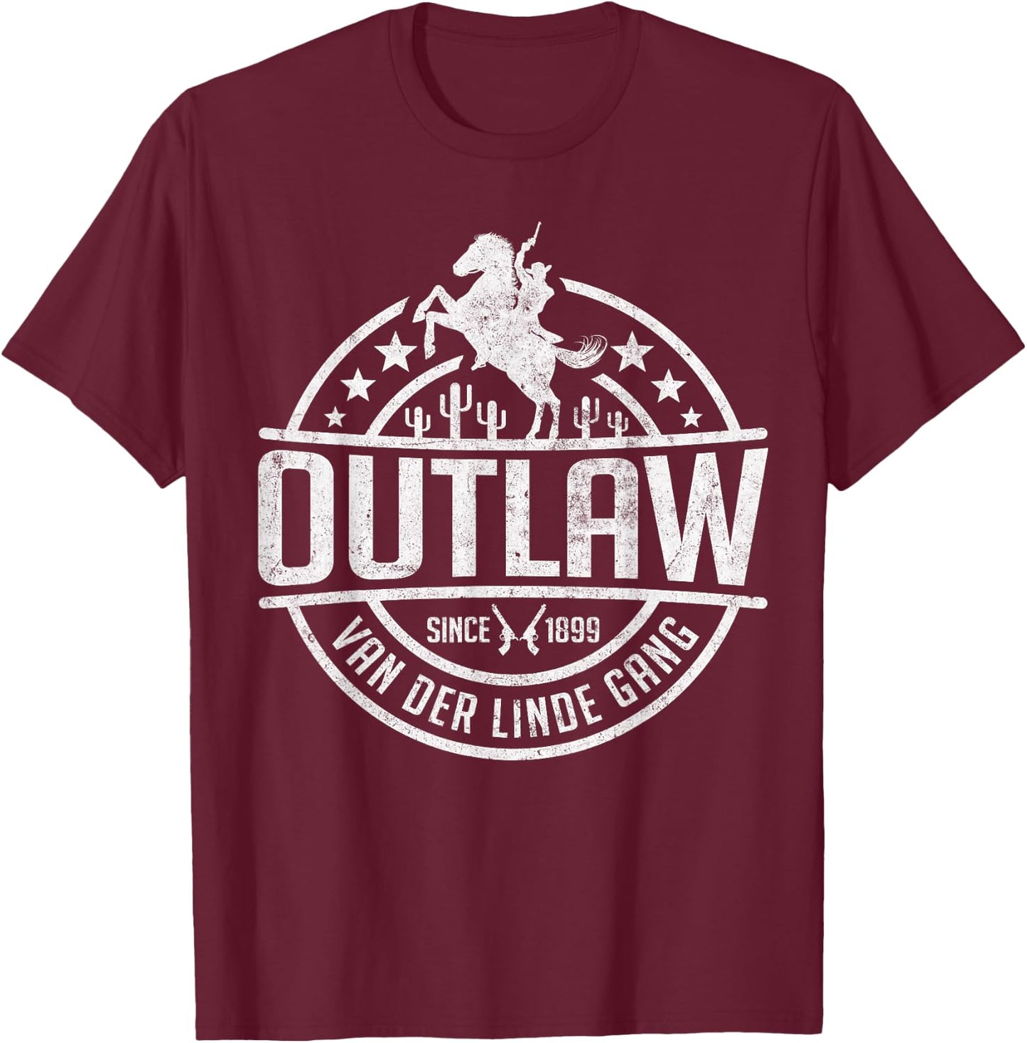 Outlaw Dutch's Gang Red Horse & Cowboy Adventure T-Shirt - T-Shirt | Maroon